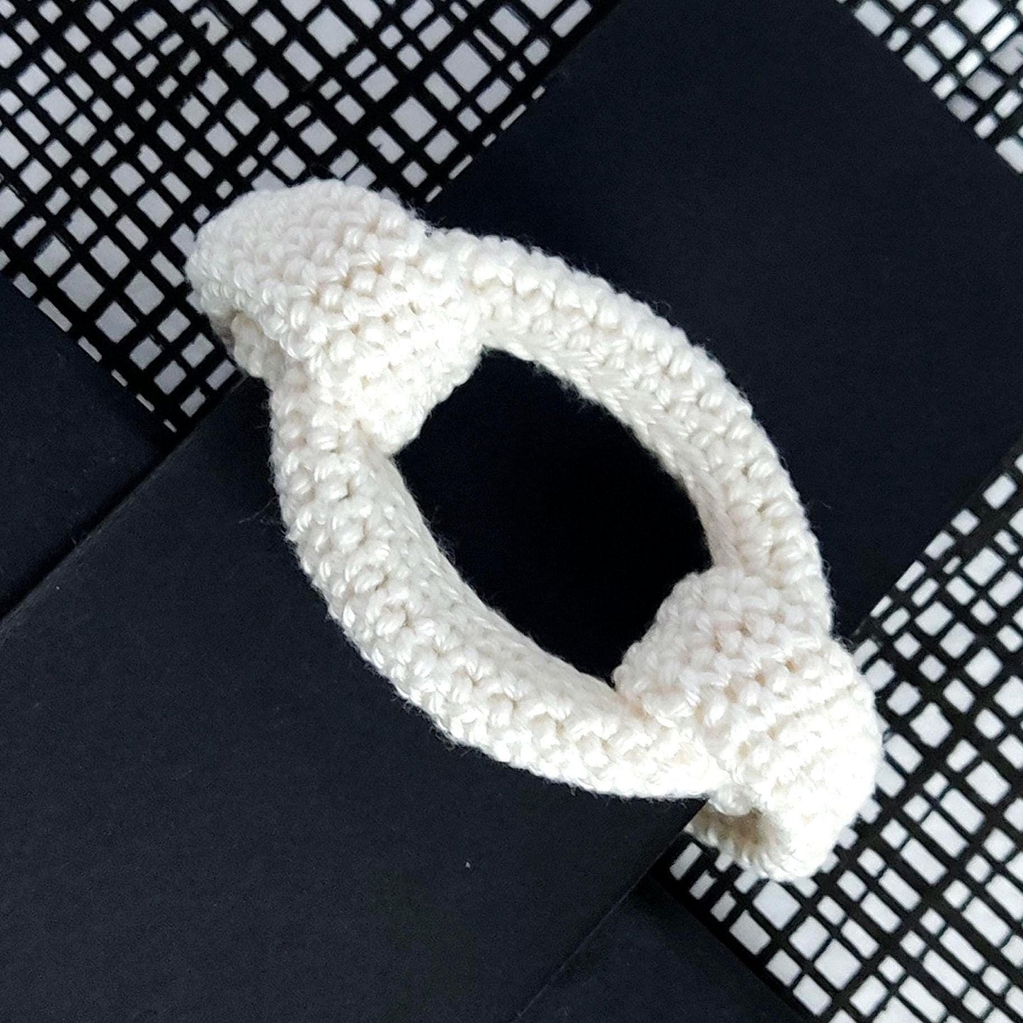 White Braided Crochet Cuff Bracelet - Chunky Cotton Statement Jewelry