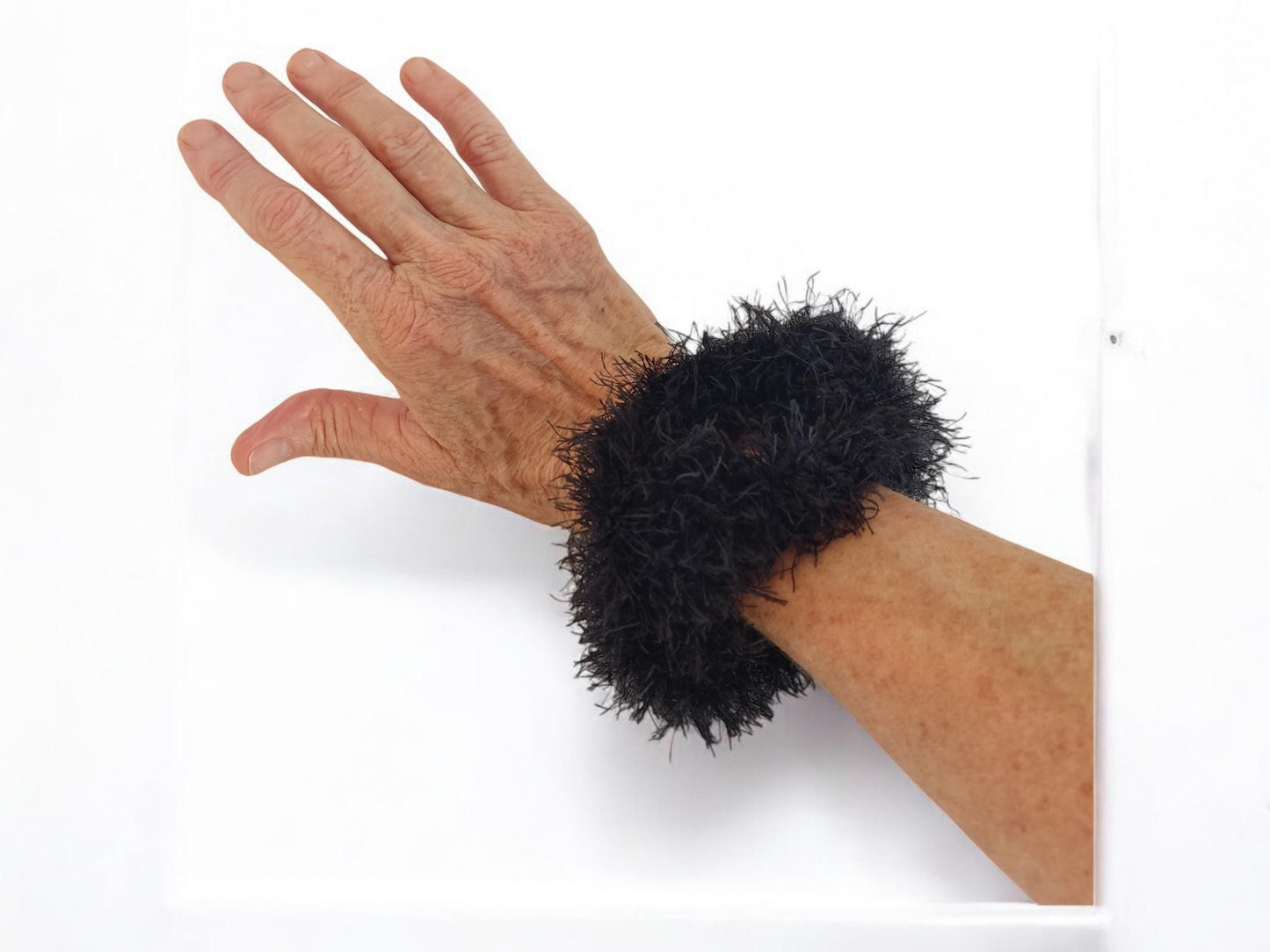 Chunky Brown Faux Fur Crochet Bracelet - Fluffy Cuff Bangle