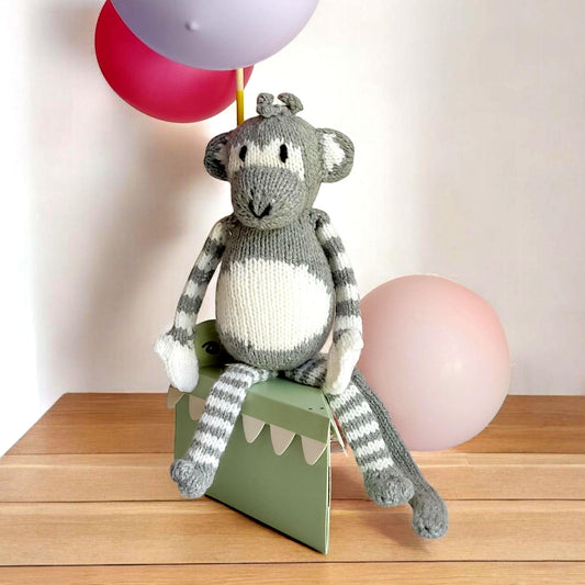 Knitted and Crochet Plushy Monkey , Stuffed  Animal  Monkey Gray White,30 cm Monkey Soft Toy, Crochet Knitted Animals,Handmade  Baby Gift,