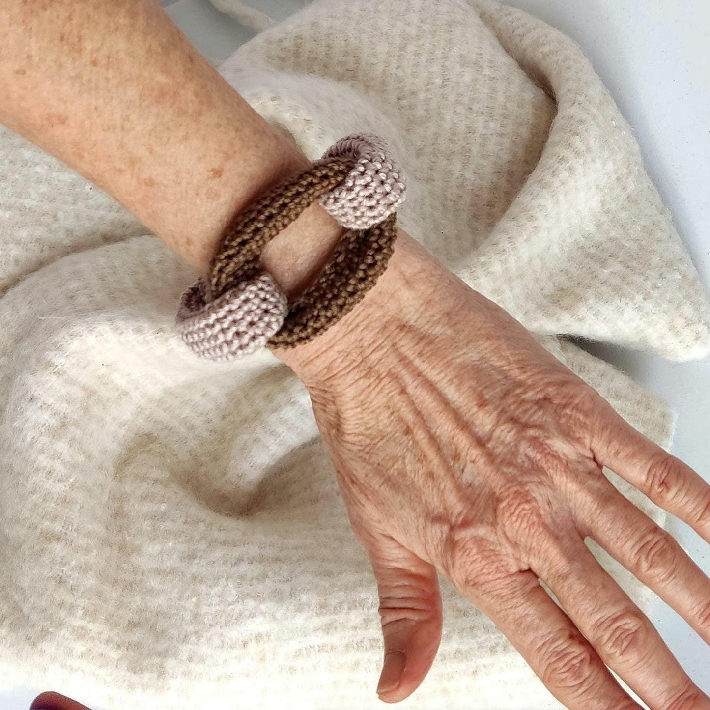 Brown & Beige Chunky Crochet Statement Necklace - Handmade Braided Cotton Chain Jewelry