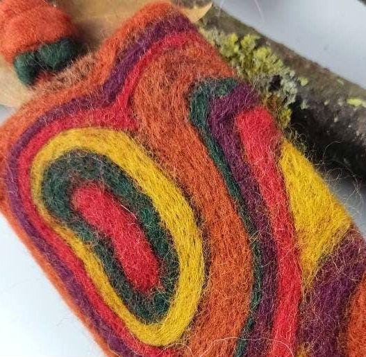 Needle Felted Boho Necklace: Brown, Yellow, Green Tassel Pendant