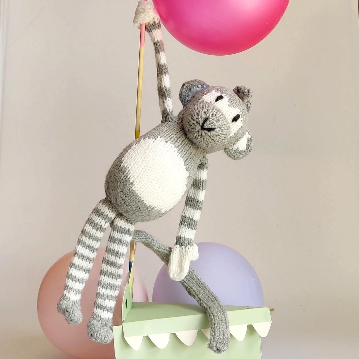 Knitted and Crochet Plushy Monkey , Stuffed  Animal  Monkey Gray White,30 cm Monkey Soft Toy, Crochet Knitted Animals,Handmade  Baby Gift,