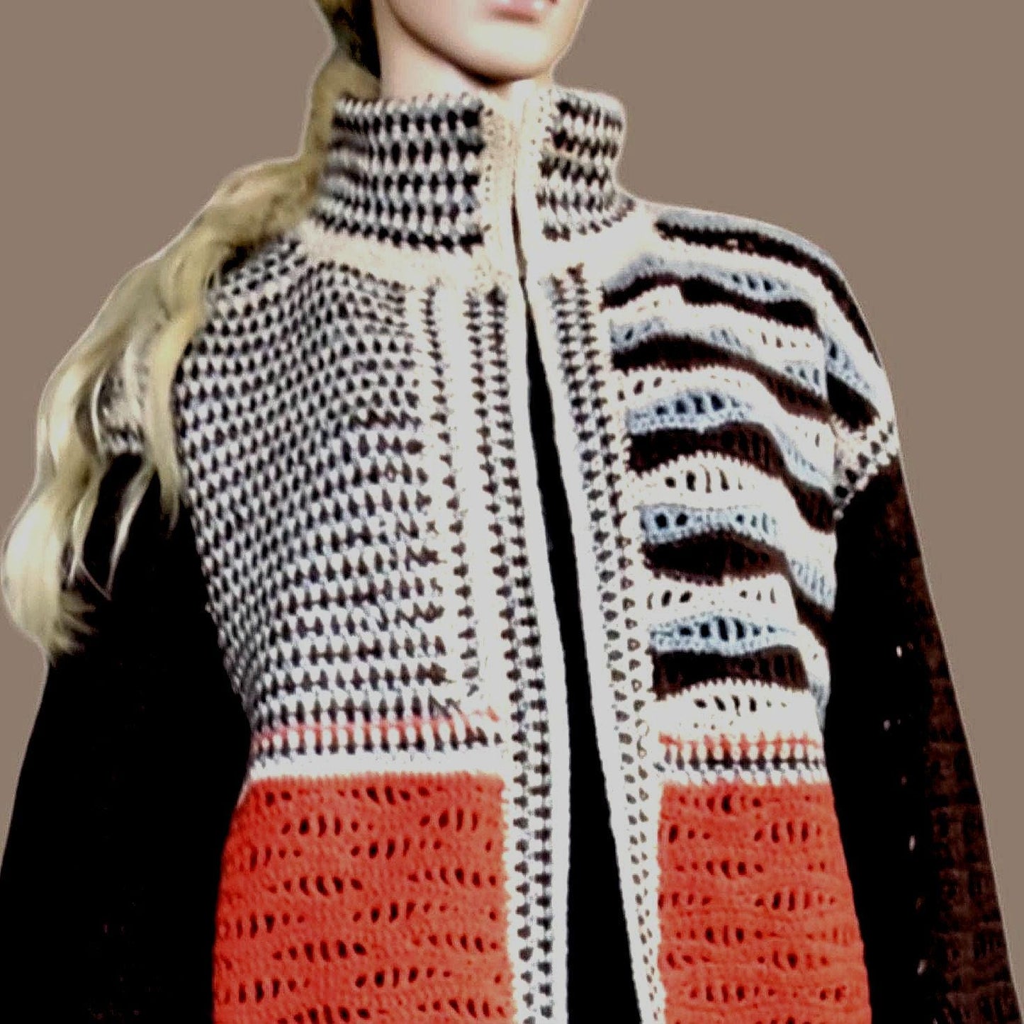 Boho Crochet Cardigan - Brown Orange Striped Long Jacket for Women