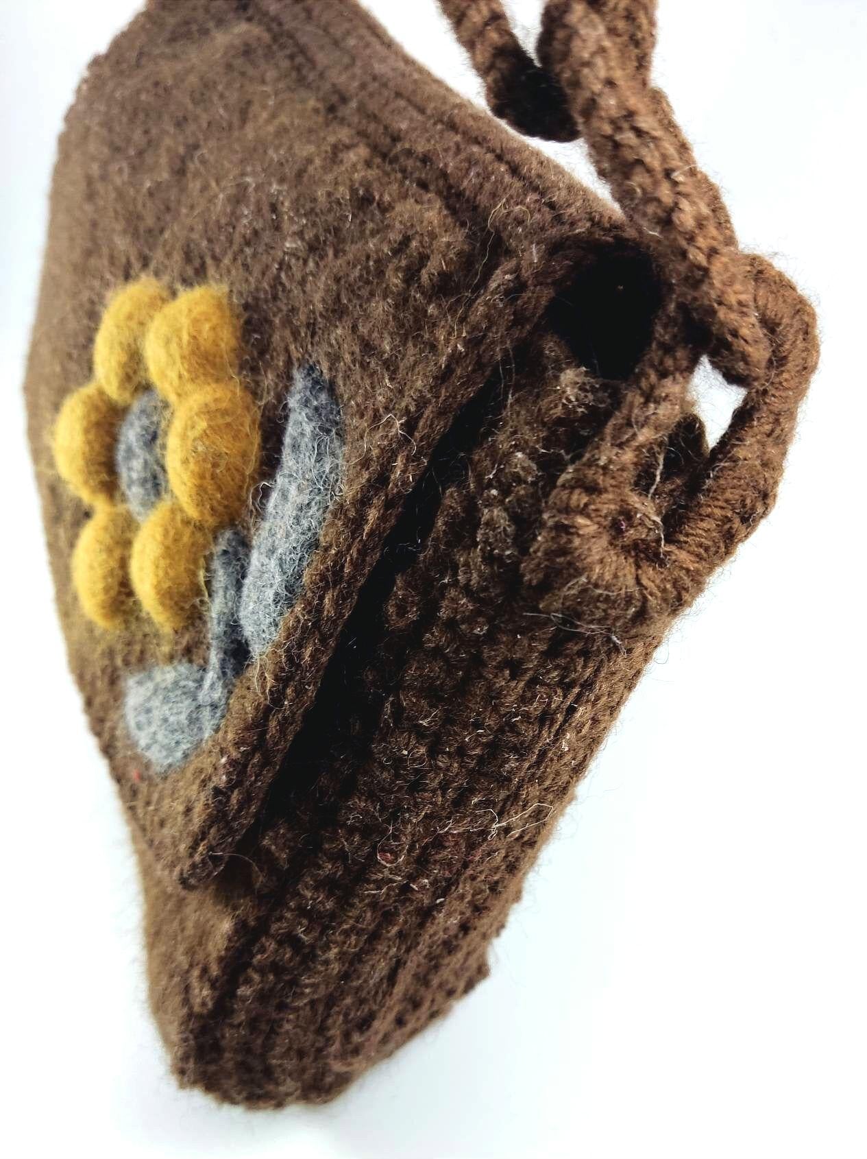Felted Wool Handbag: Crocheted Chain, Mustard Yellow Daisy