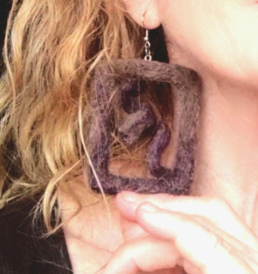 Handmade Felt Dangle Earrings: Brown Merino Wool Geometric Statement Jewelry