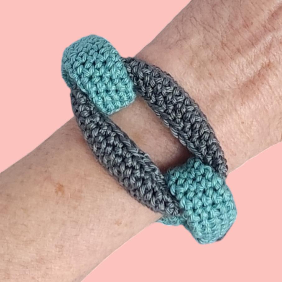 Gray Green Braided Crochet Cuff Bracelet - Chunky Statement Jewelry