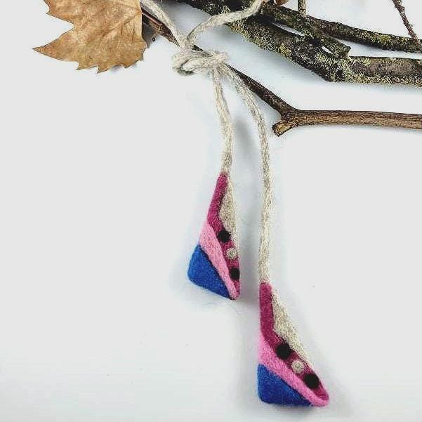 Felted Wool Lariat Necklace: Pink Blue Convertible Scarf Necklace