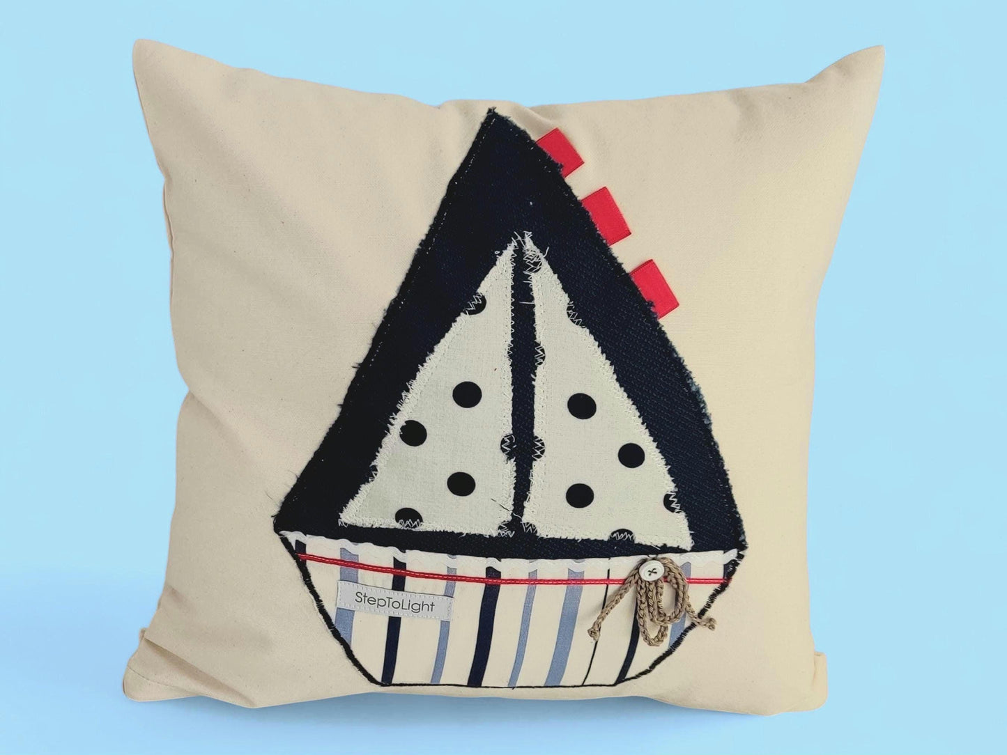Handmade Nautical Sailboat Pillow Cover: Coastal Nursery Decor