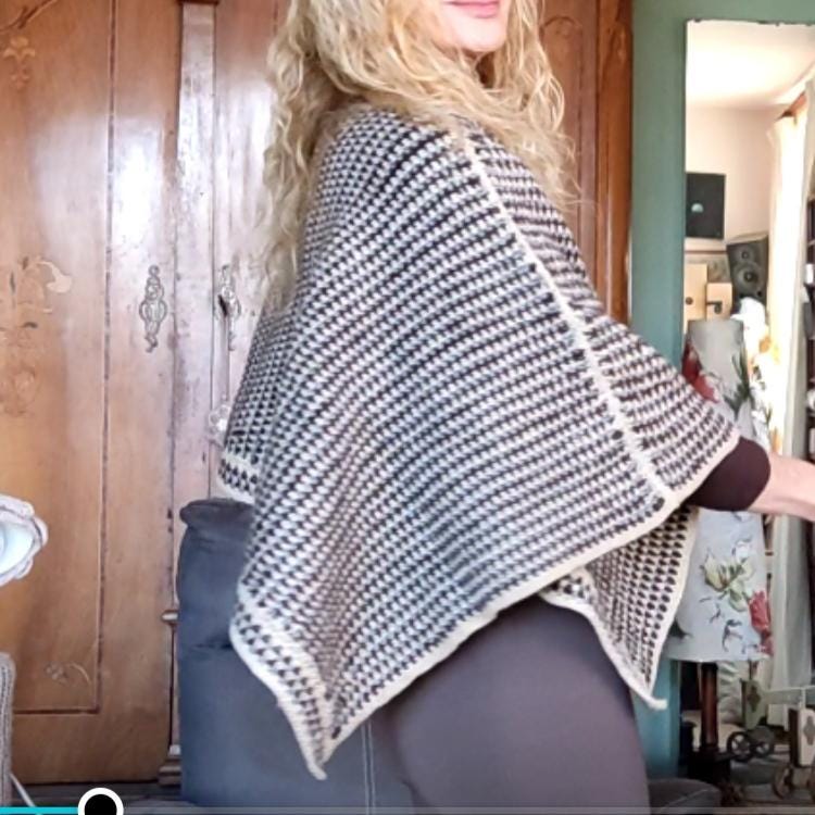 Crochet Crop Top Sweater - Brown Beige Striped Poncho with Wide Sleeves