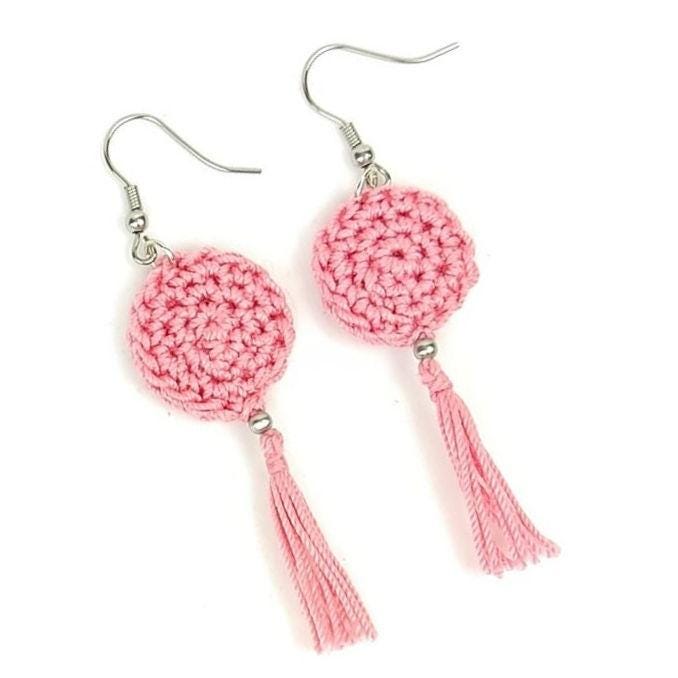 Pink Crochet Tassel Earrings: Elegant Boho Jewelry Gift