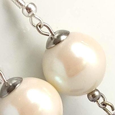 Crochet Pearl Drop Earrings: Gray Boho Dangle Earrings