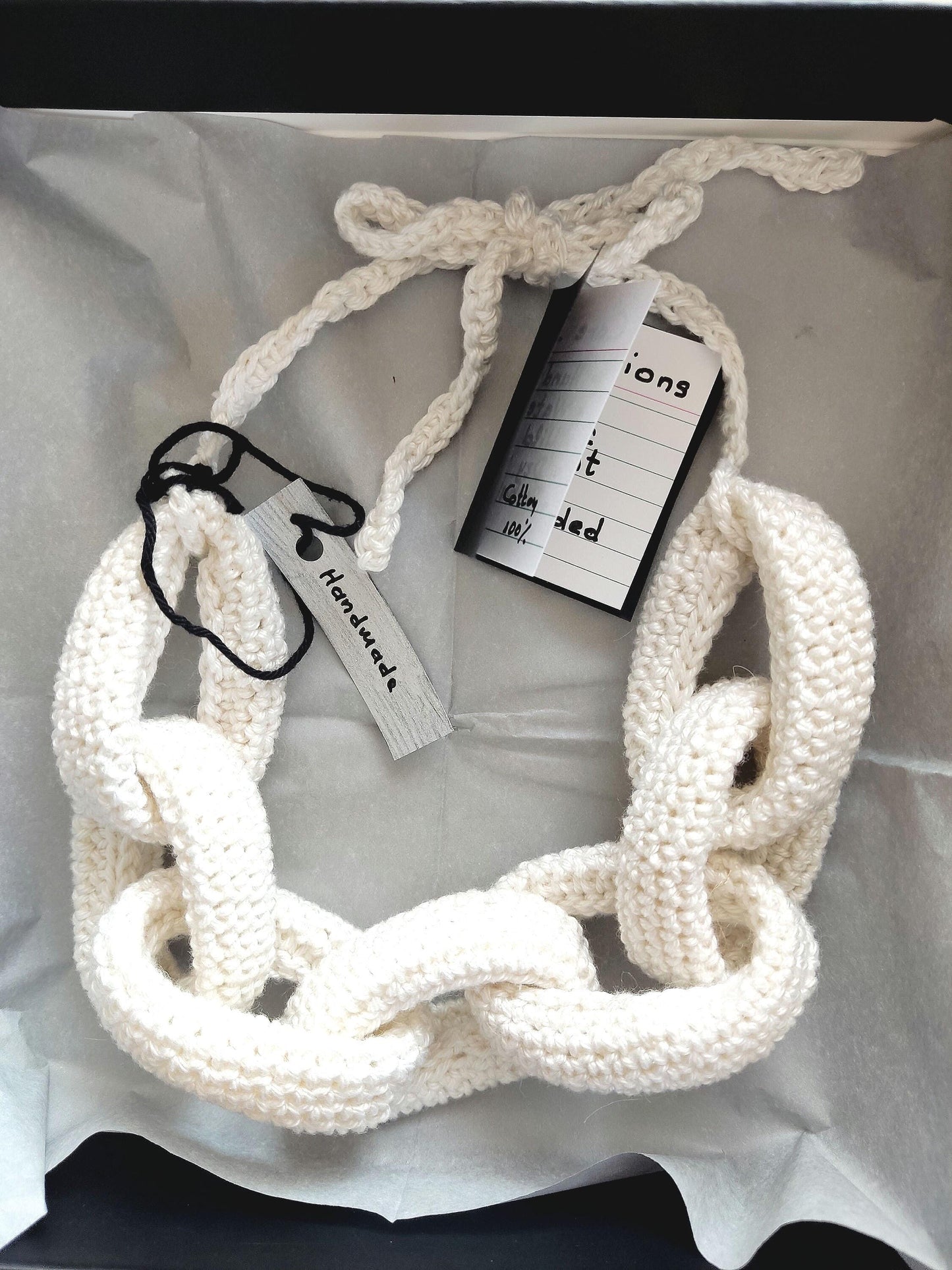 White Chunky Crochet Chain Statement Necklace - Handmade Braided Cotton Summer Jewelry