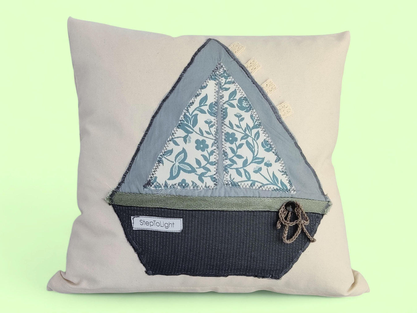 Nautical Pillow Cover Set - White Patchwork Sailing Boat Design