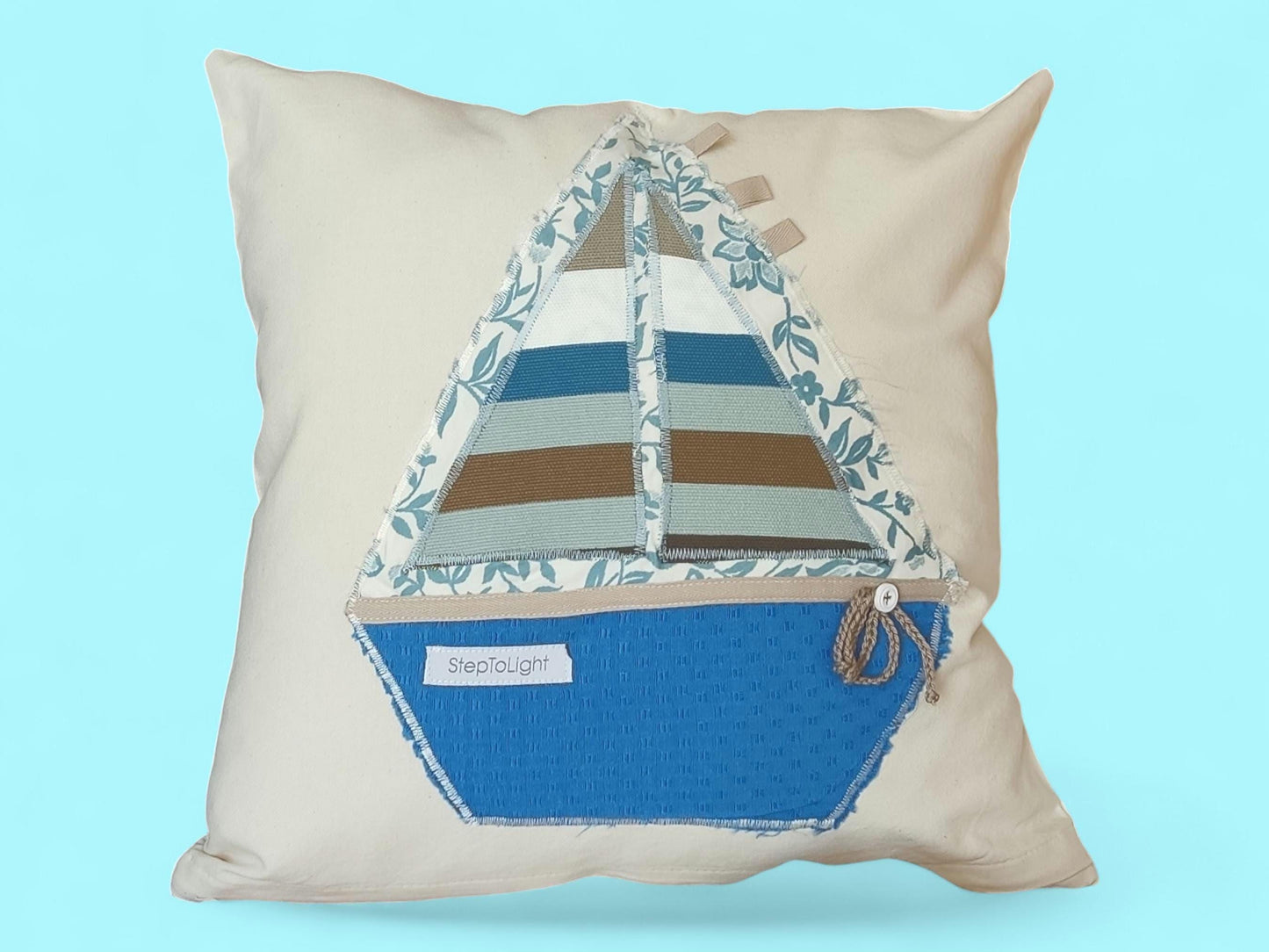 Nautical Pillow Cover Set - White Gray Patchwork Sailing Boat Coastal Decor