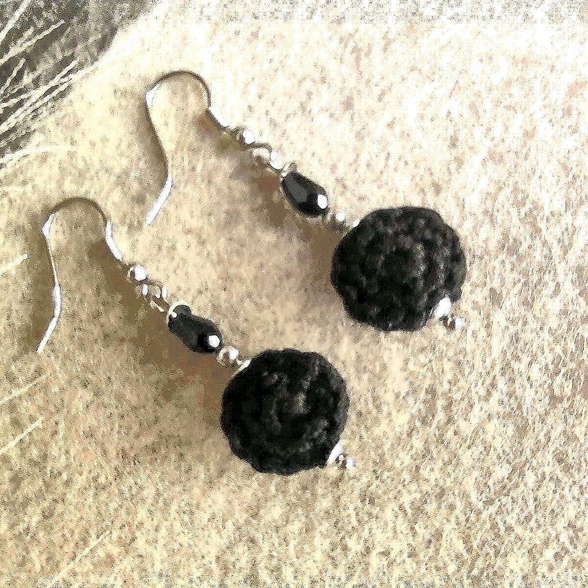 Crochet Black Pearl Drop Earrings: Boho Dangle Earrings