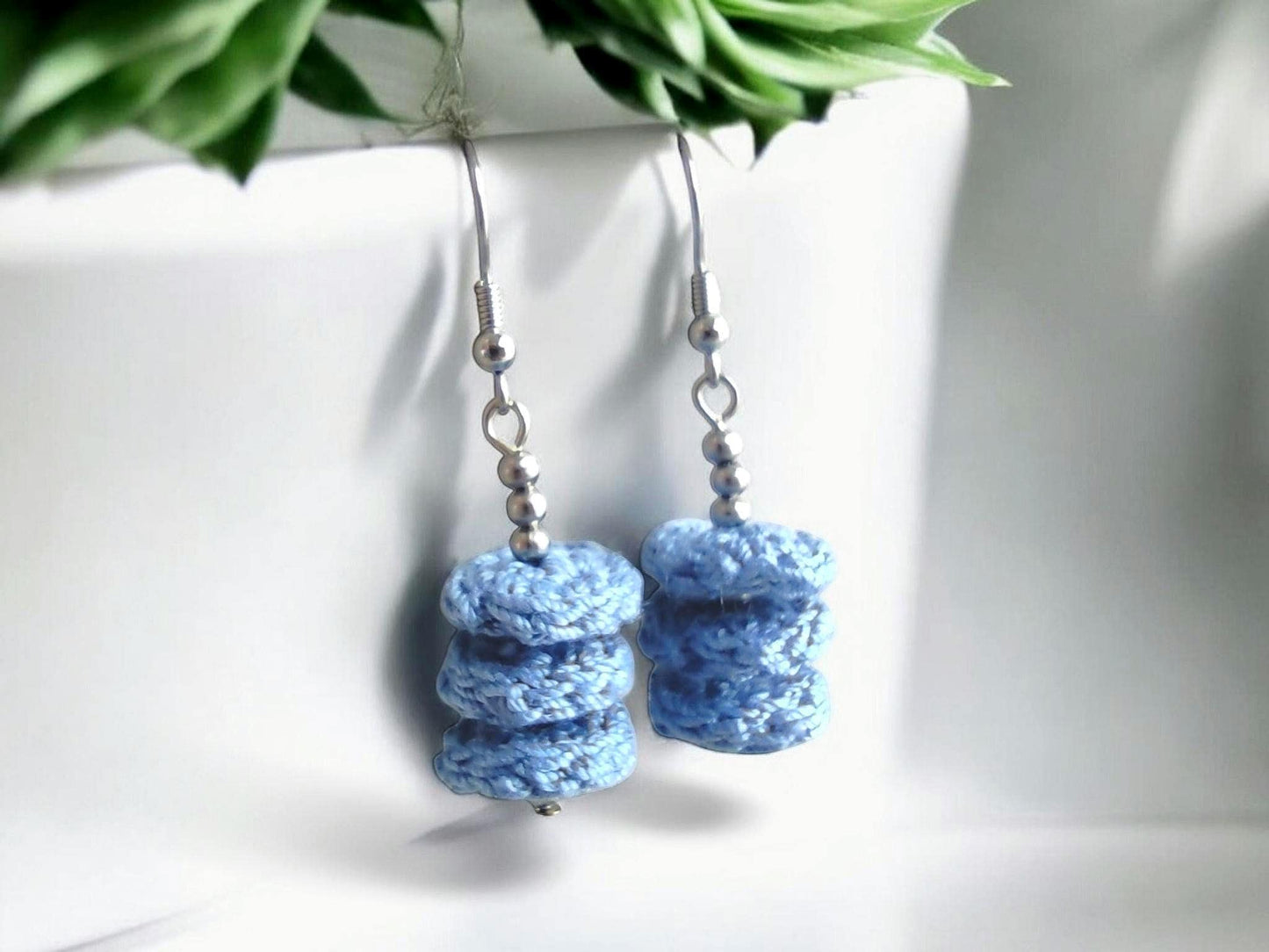 Pink Green Crochet Drop Earrings: Beaded Microcrochet Cotton Jewelry