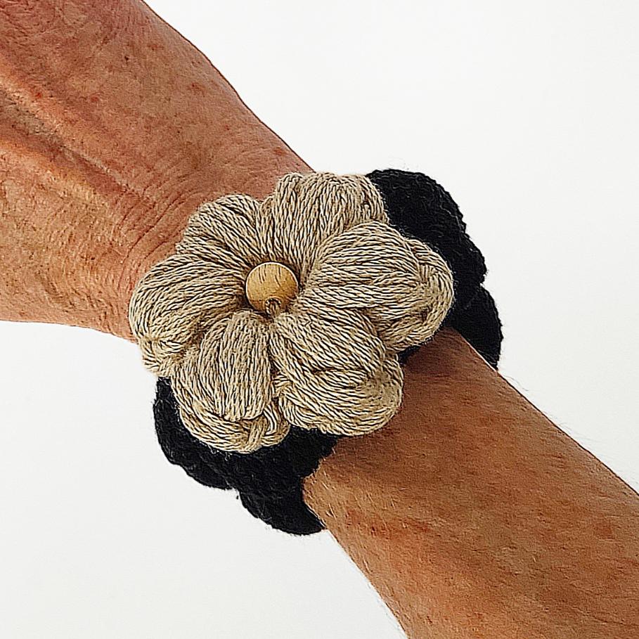 Chunky Crochet Flower Bracelet - Boho Daisy Cuff Cotton Jewelry