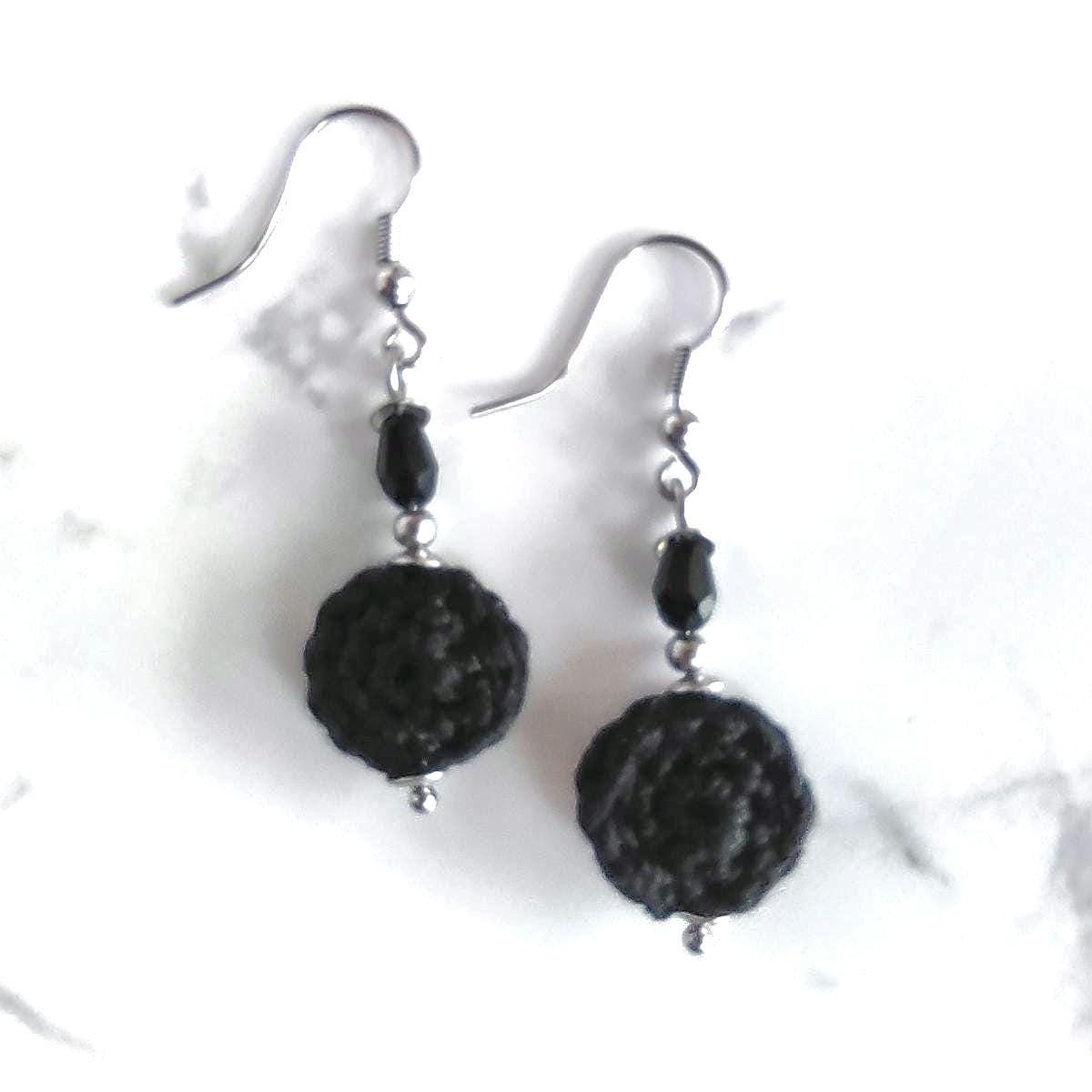 Crochet Black Pearl Drop Earrings: Boho Dangle Earrings