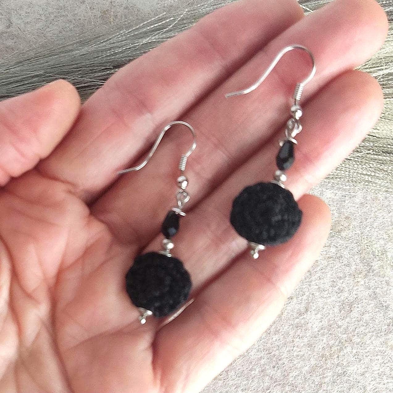 Crochet Black Pearl Drop Earrings: Boho Dangle Earrings