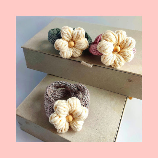 Chunky Crochet Flower Bracelet - Boho Daisy Cuff Cotton Jewelry