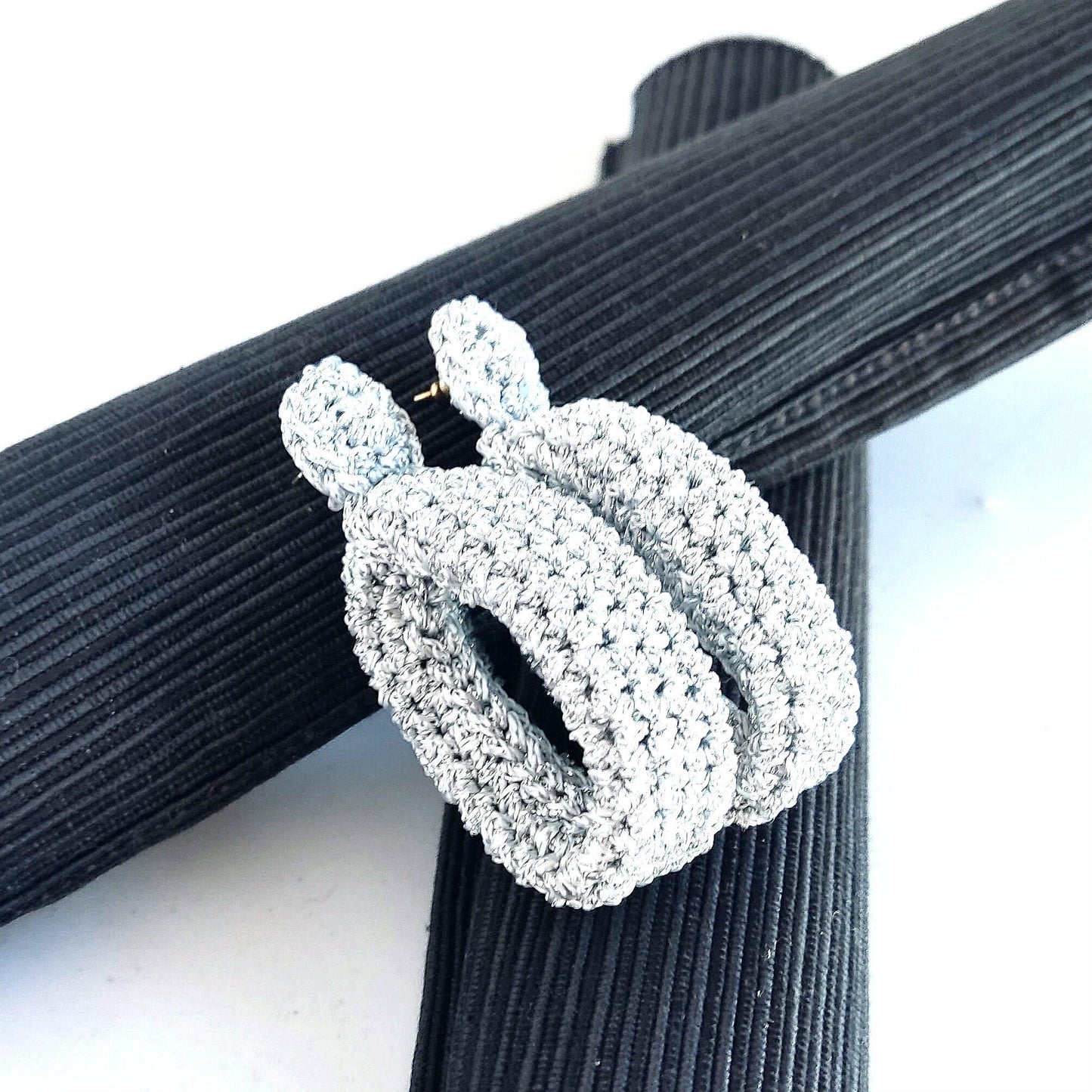 Emerald Green Crochet Hoop Earrings: Cotton Yarn , Gold Plated Studs