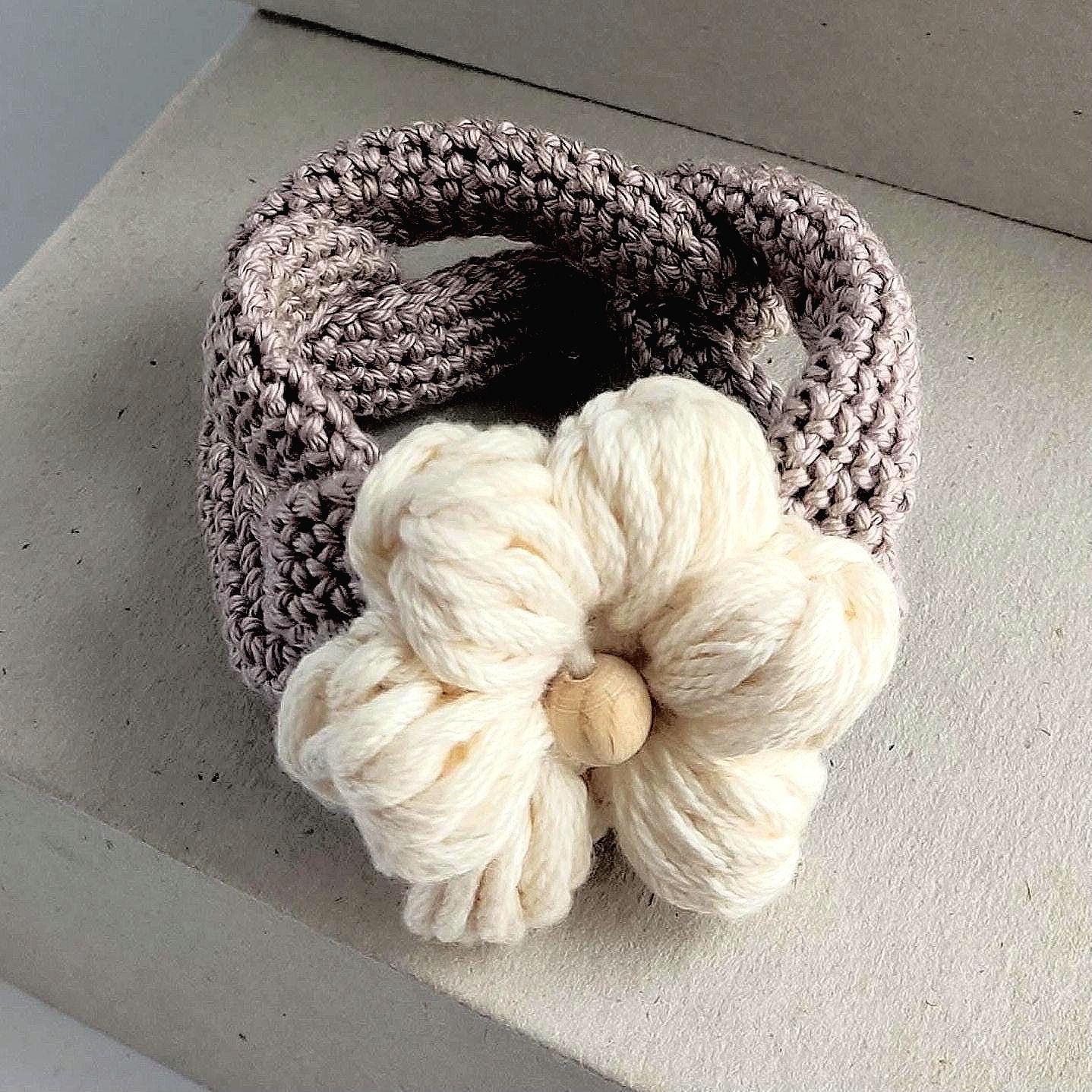 Chunky Crochet Flower Bracelet - Boho Daisy Cuff Cotton Jewelry
