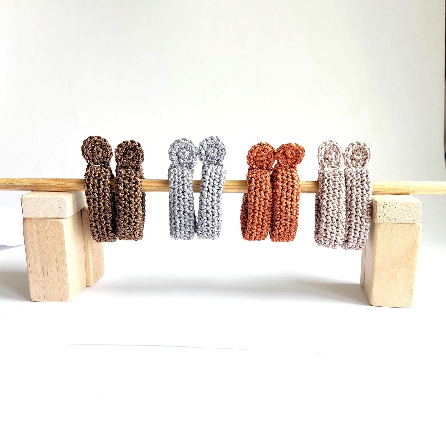 Pink Crochet Hoop Earrings: Cotton Yarn , Gold Plated Studs