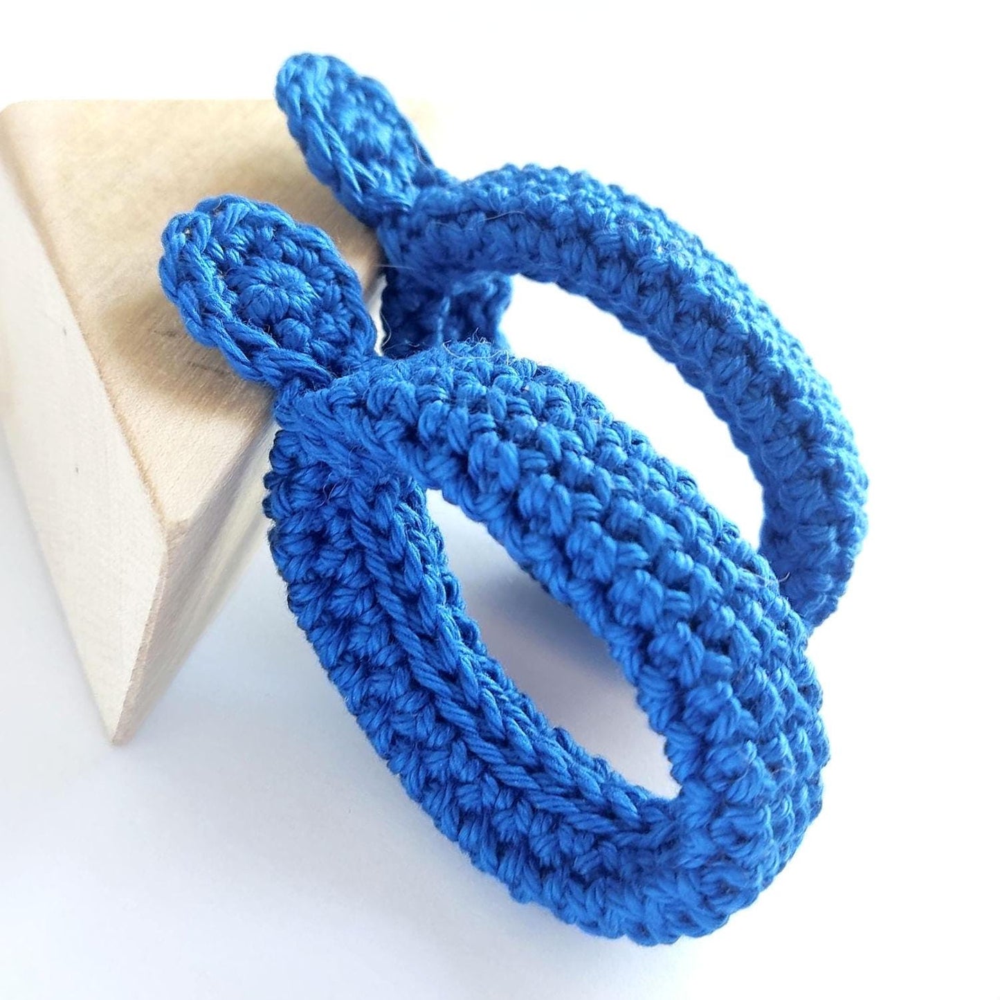 Blue Crochet Hoop Earrings: Cotton Yarn, Gold Plated Studs