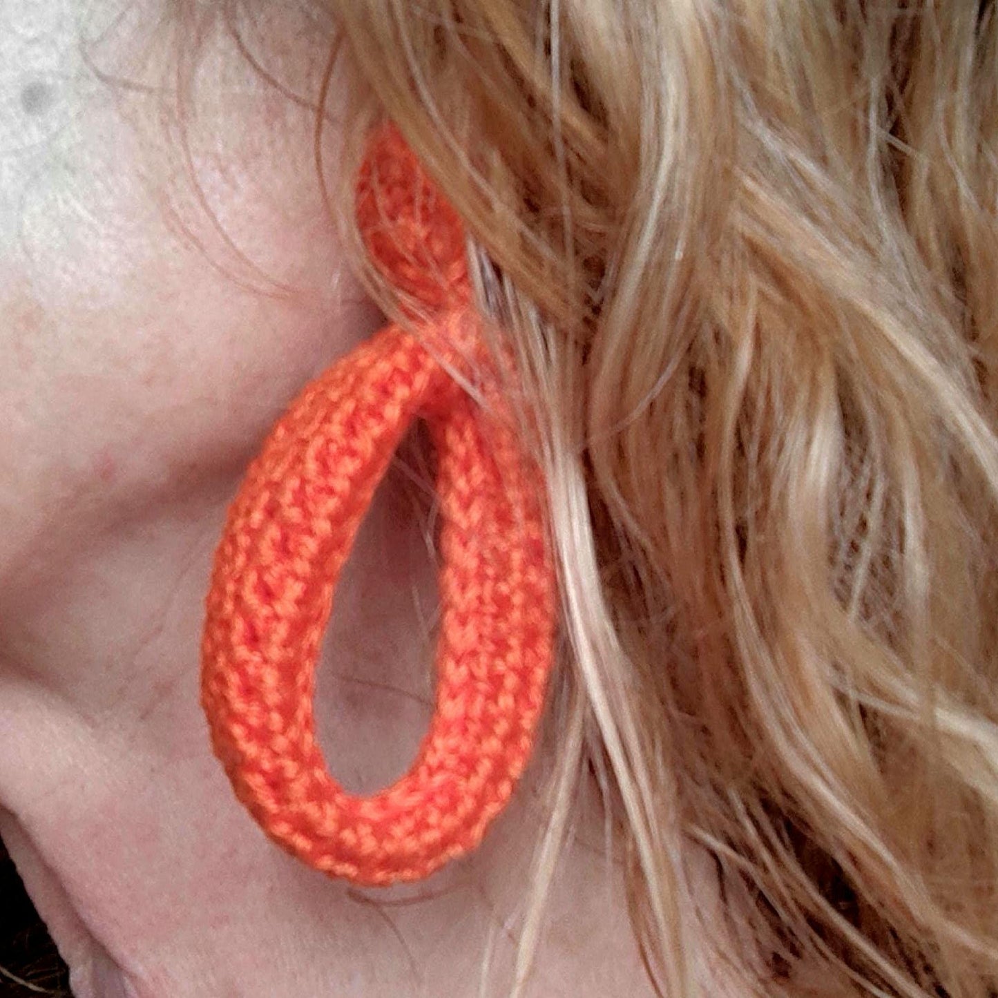 Blue Crochet Hoop Earrings: Cotton Yarn, Gold Plated Studs