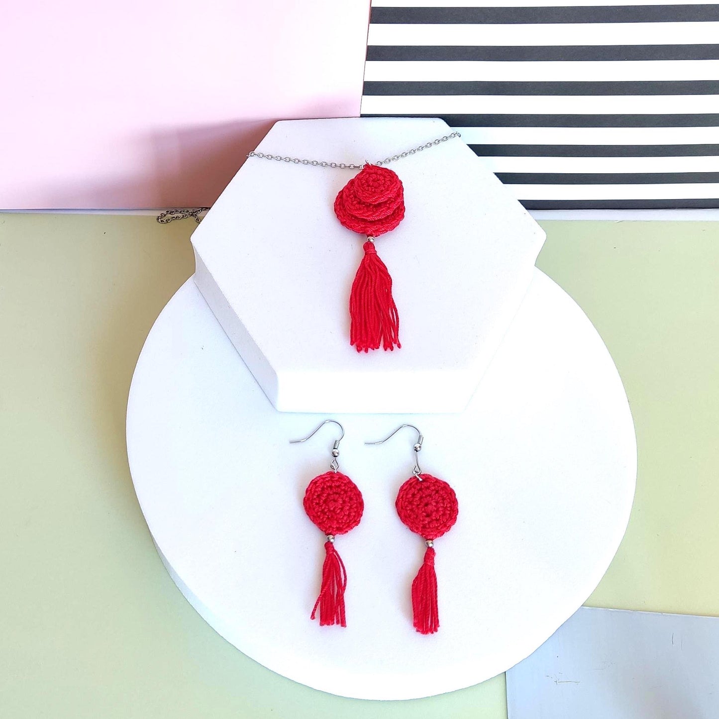 Red Crochet Tassel Earrings: Elegant Boho Jewelry Gift