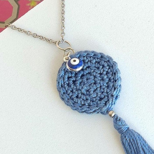 Personalized Crochet Necklace with Charm - Initial, Birthstone, or Evil Eye Boho Jewelry