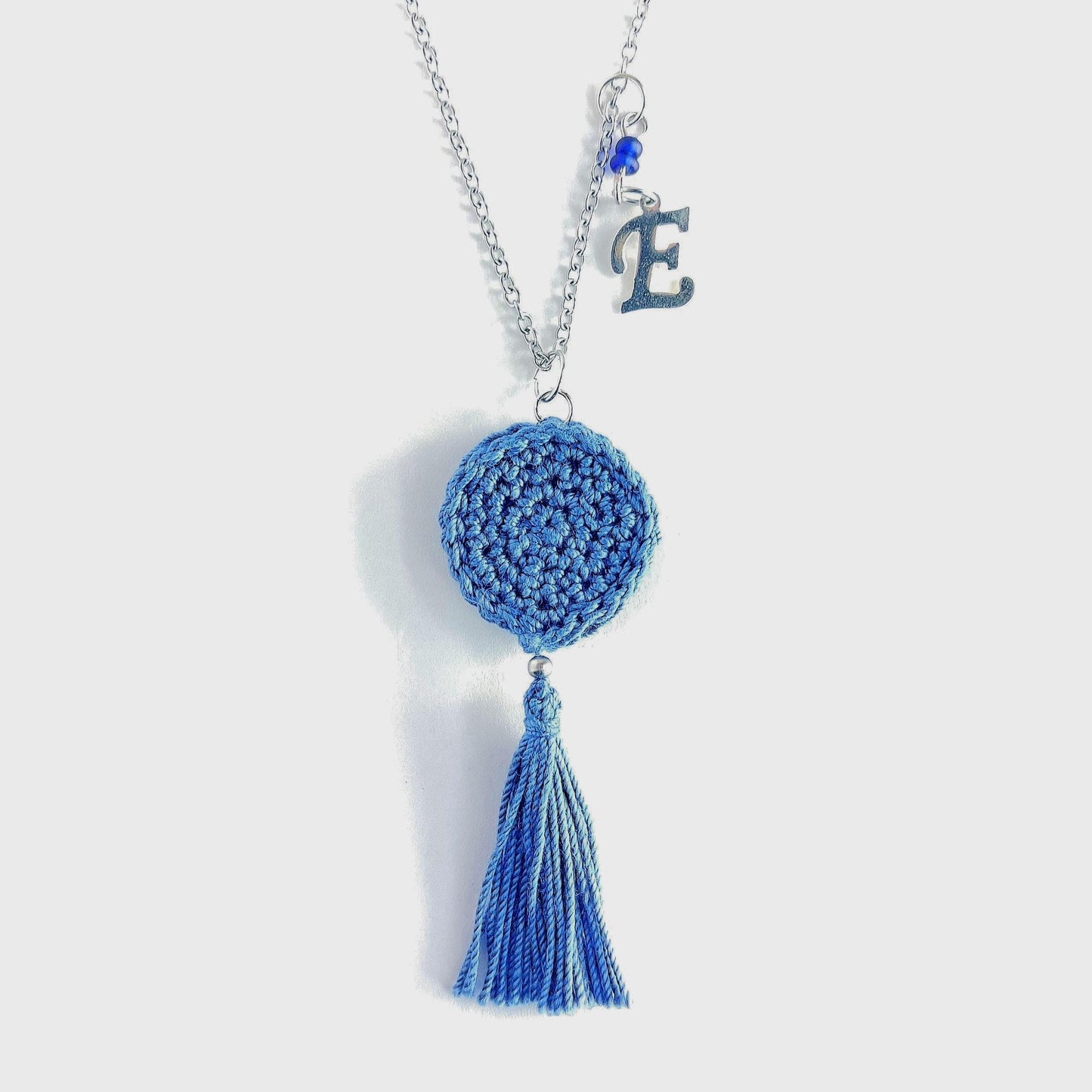 Personalized Crochet Necklace with Charm - Initial, Birthstone, or Evil Eye Boho Jewelry
