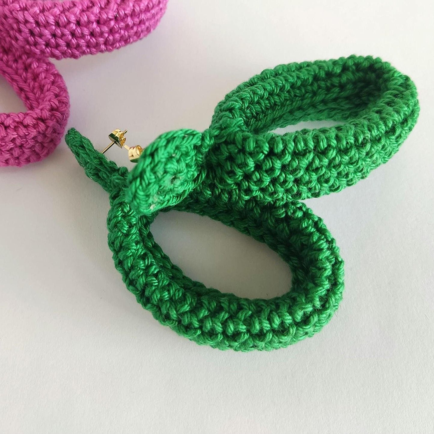 Blue Crochet Hoop Earrings: Cotton Yarn, Gold Plated Studs