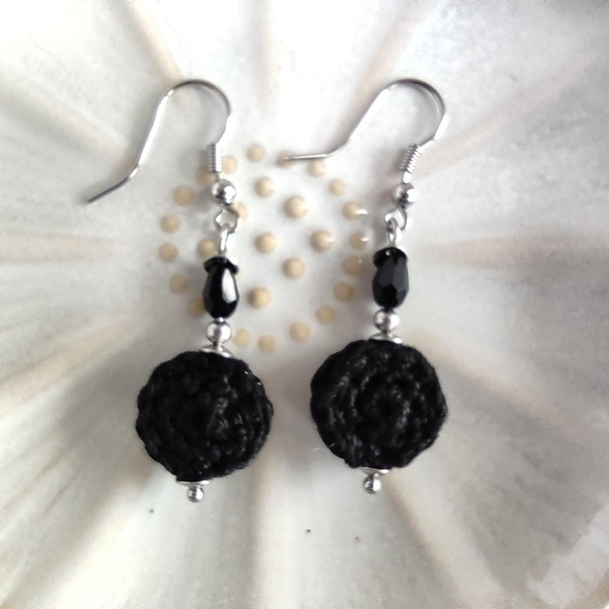 Crochet Black Pearl Drop Earrings: Boho Dangle Earrings