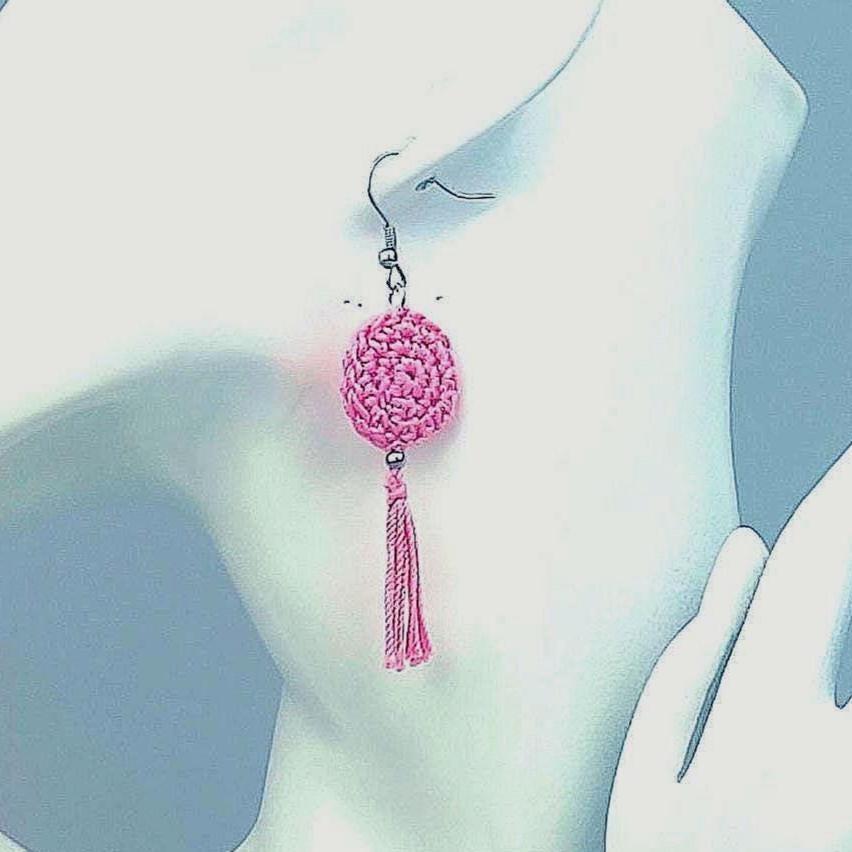 Light Pink Crochet Tassel Earrings: Elegant Boho Jewelry Gift
