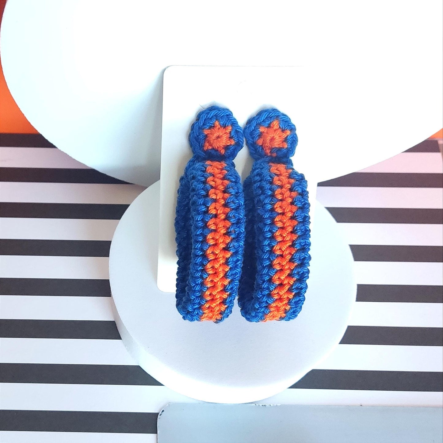 Turqoise Crochet Hoop Earrings: Cotton Yarn , Gold Plated Studs