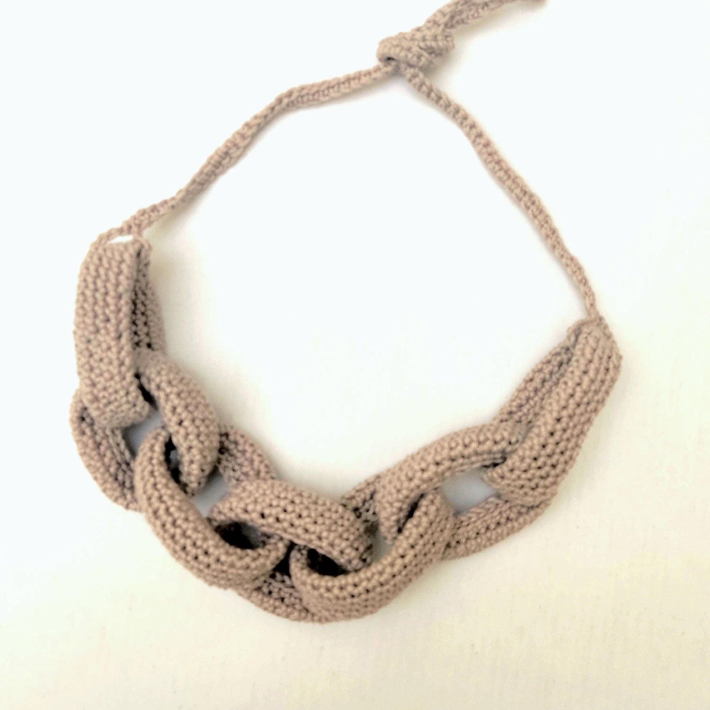 Beige Chunky Crochet Necklace - Handmade Boho Braided Statement Jewelry