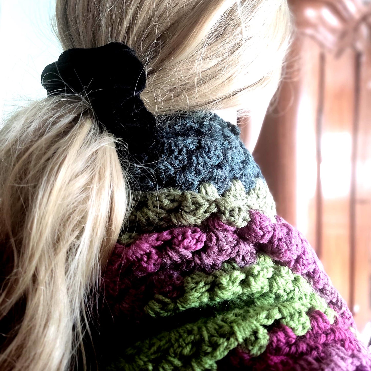 Crochet Granny Square Triangle Scarf - Multicolor Striped Wrap Shawl