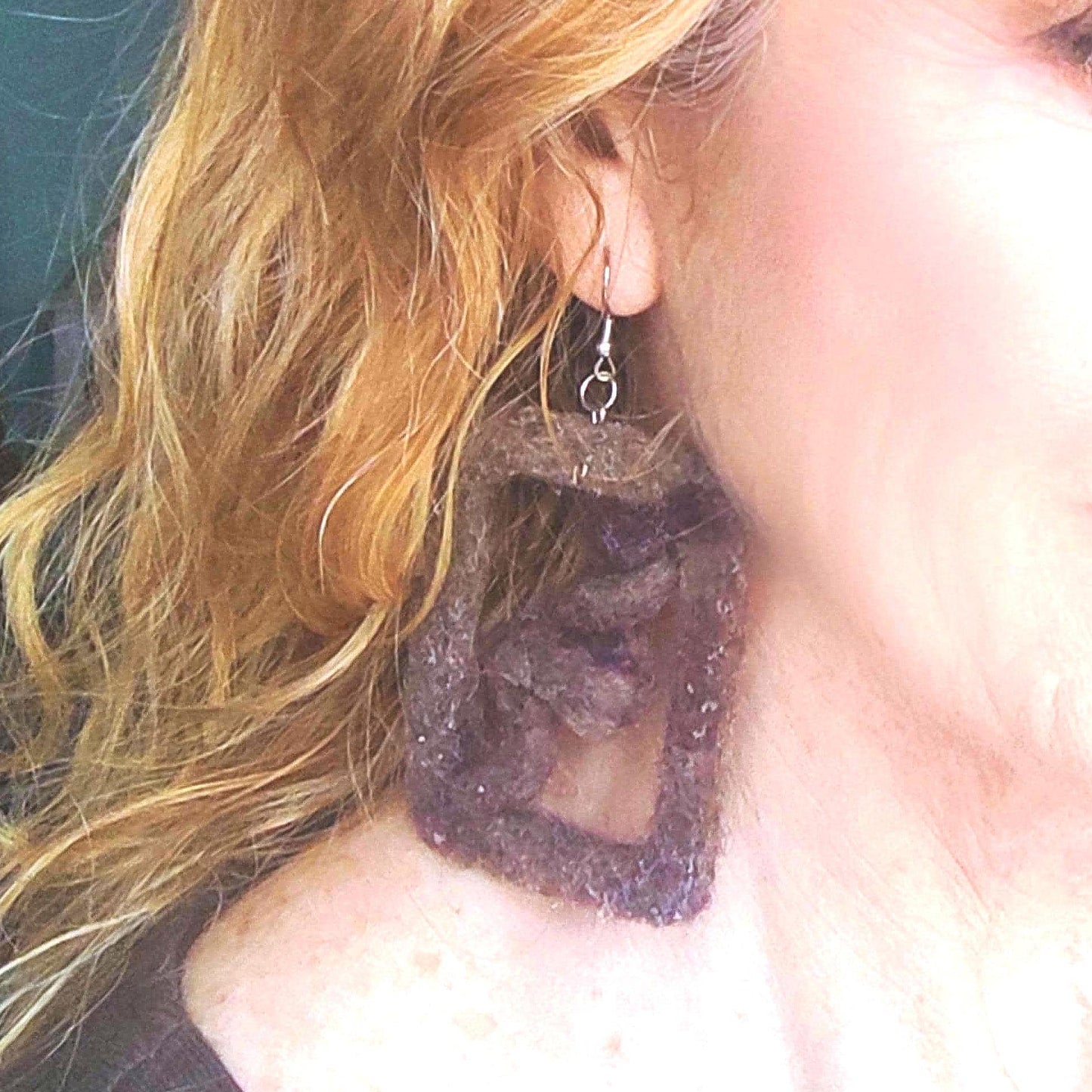 Handmade Felt Dangle Earrings: Brown Merino Wool Geometric Statement Jewelry