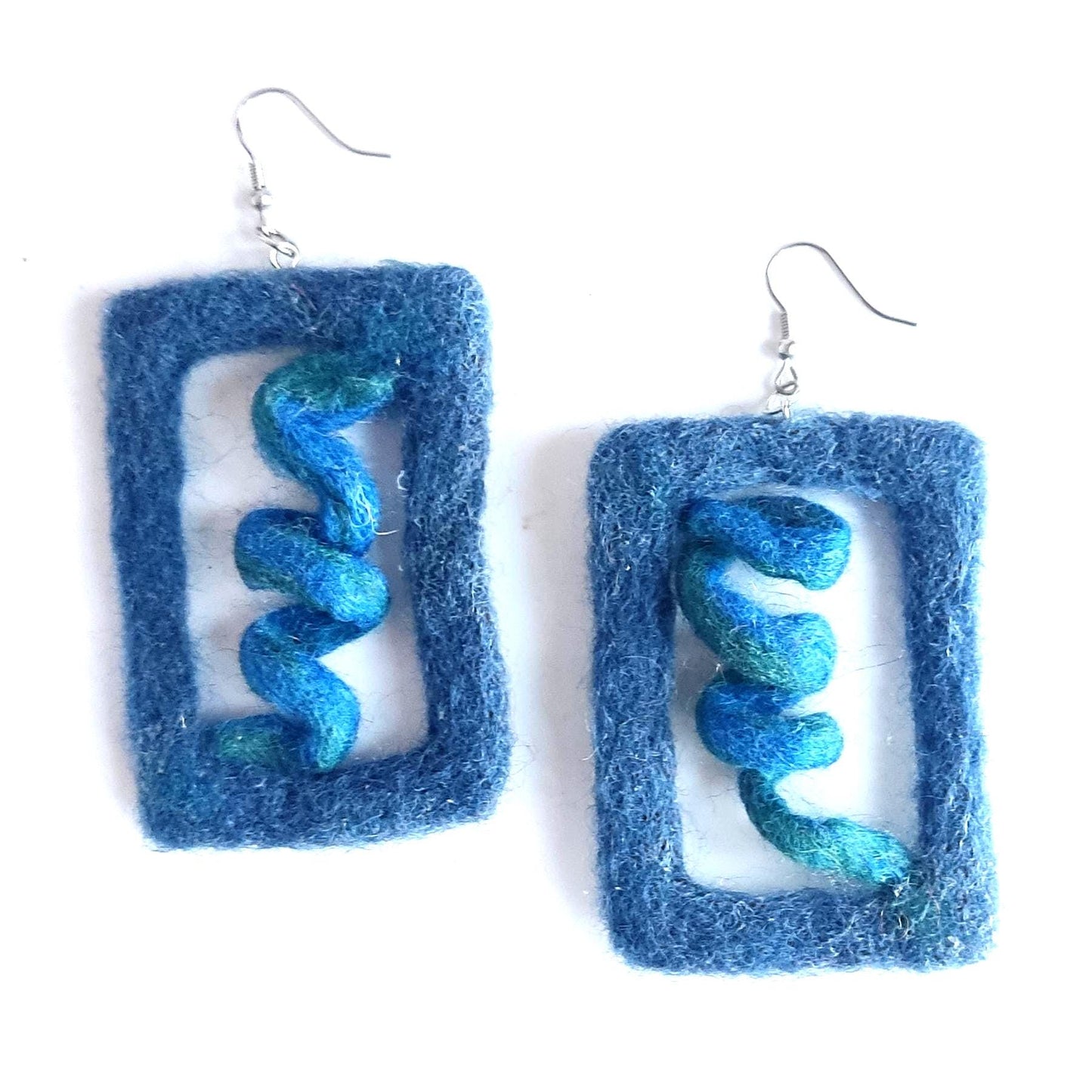 Needle Felted Earrings: Boho Teardrop Merino Wool, Silver Hooks