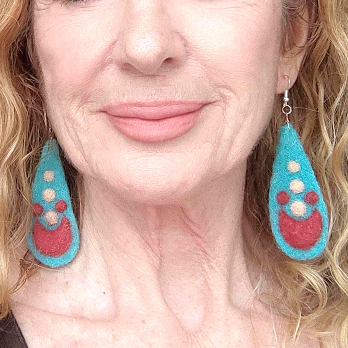 Needle Felted Earrings: Boho Teardrop Merino Wool, Silver Hooks