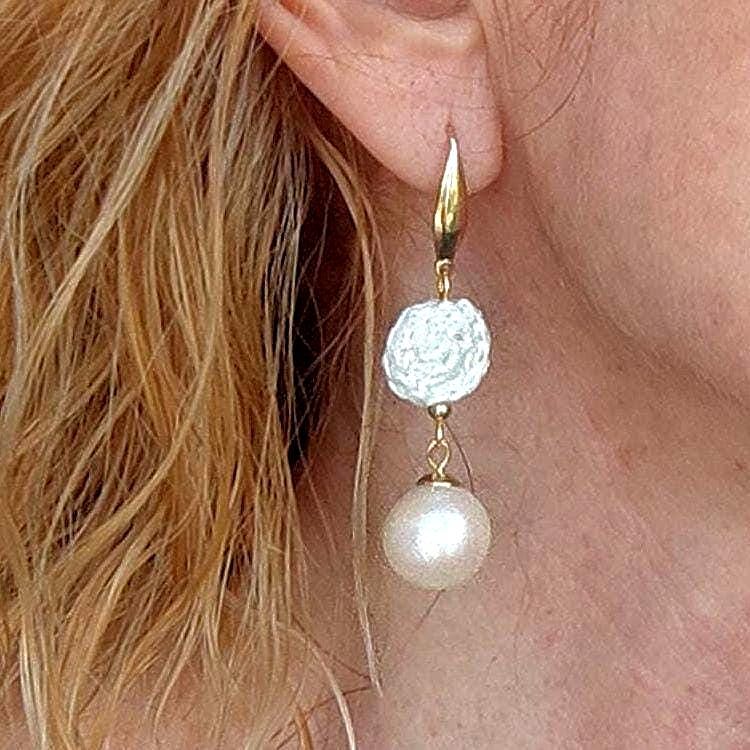 Crochet Pearl Dangle Earrings: Cream White Boho Drop Earrings