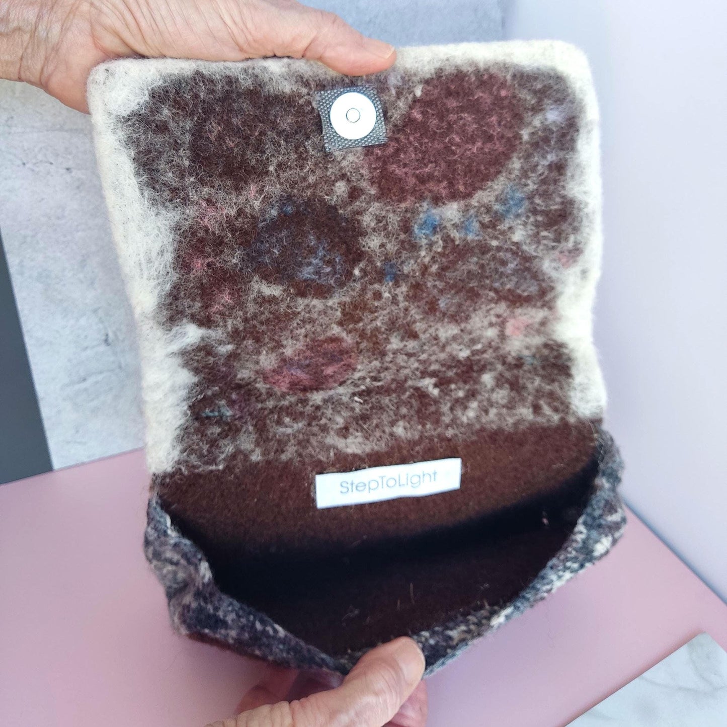 Felted Wool Shoulder Bag - Handmade Purse with Crochet Handle