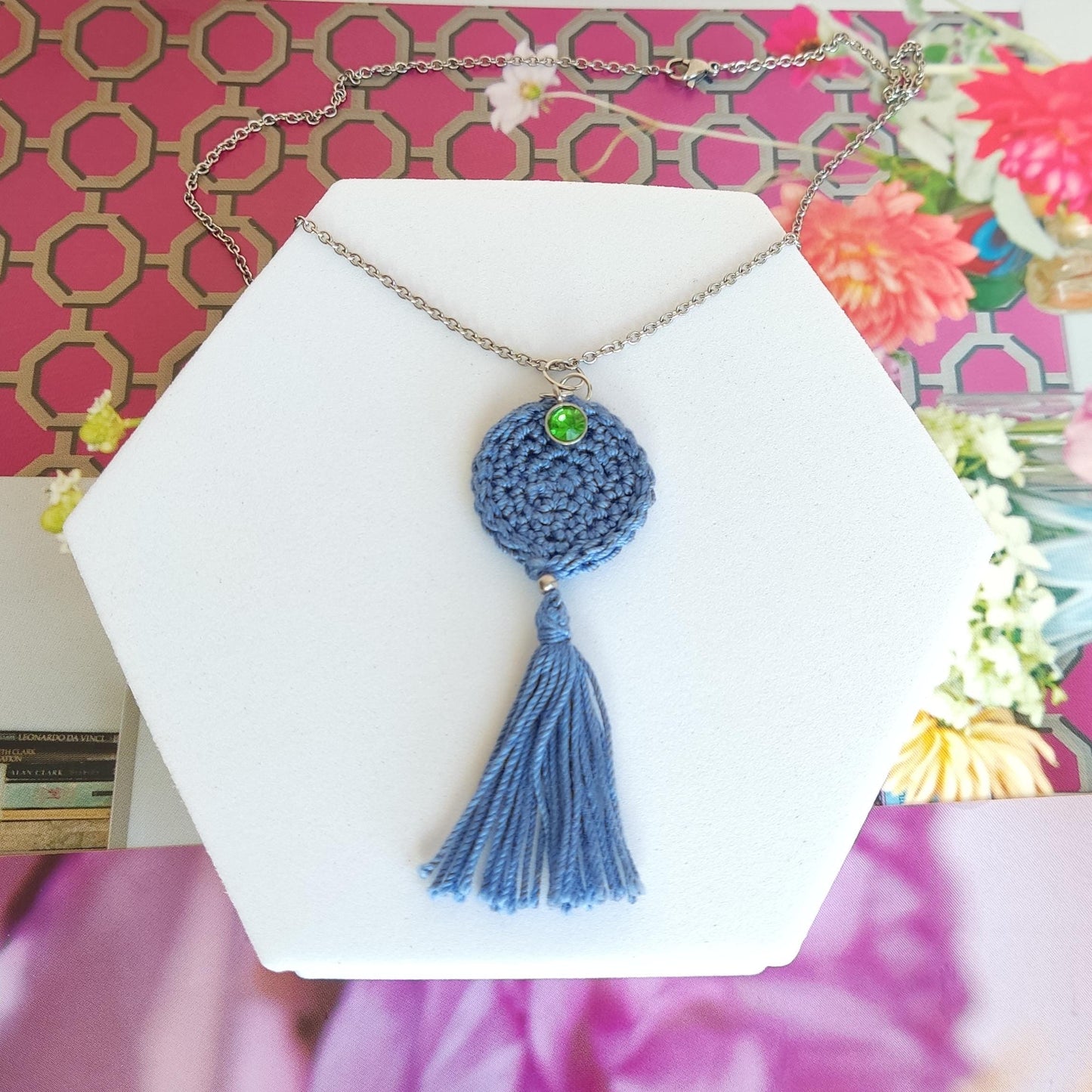 Personalized Crochet Necklace with Charm - Initial, Birthstone, or Evil Eye Boho Jewelry