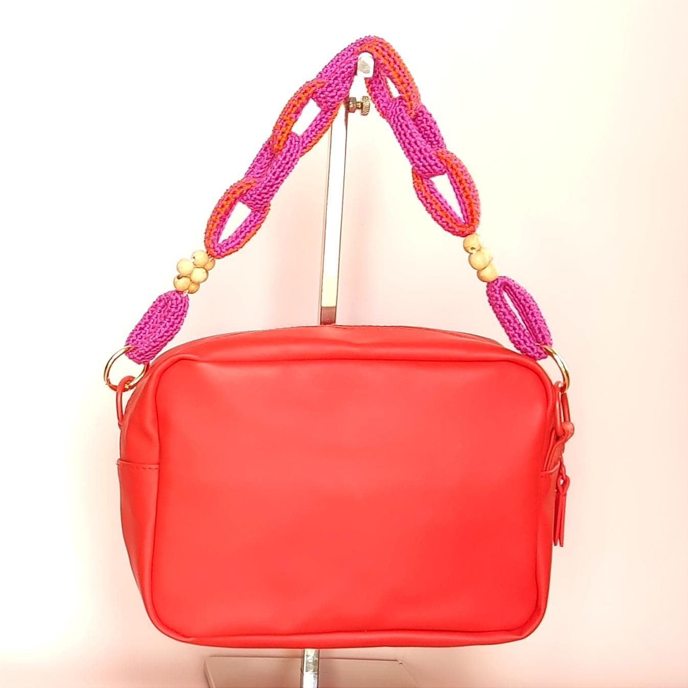 Crochet Purse Handles with Wooden Daisy Charms - Colorful Cotton Chain Bag Straps, Replacement