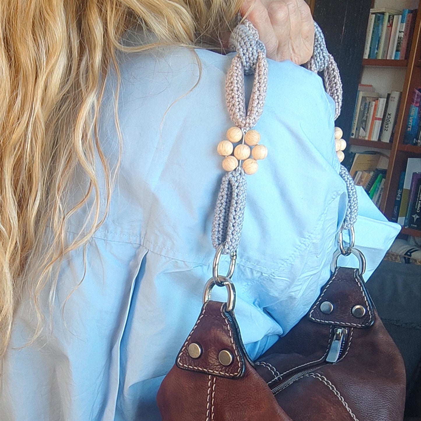 Crochet Purse Handles with Wooden Daisy Charms - Colorful Cotton Chain Bag Straps, Replacement