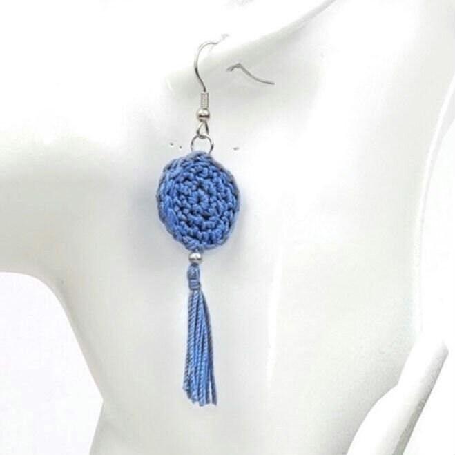 Blue Crochet Tassel Earrings:Elegant Boho Jewelry Gift