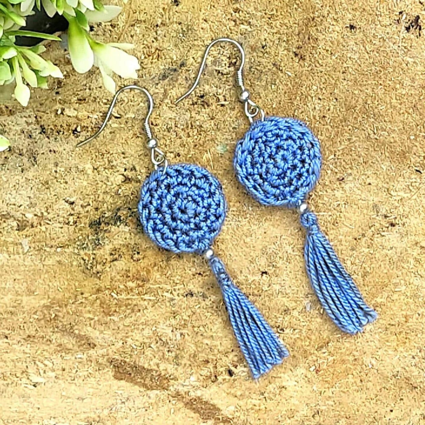 Blue Crochet Tassel Earrings:Elegant Boho Jewelry Gift