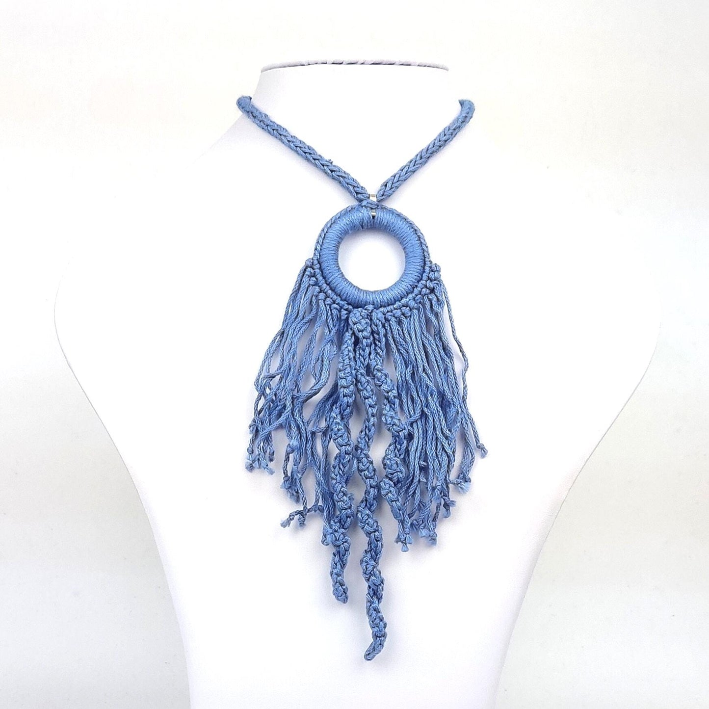 Crochet Fringe Pendant Necklace - Handmade Boho Statement Jewelry