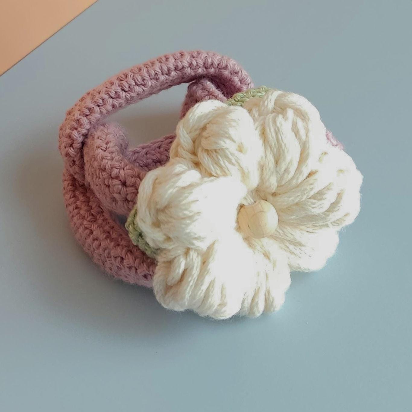 Chunky Crochet Flower Bracelet - Boho Daisy Cuff Cotton Jewelry